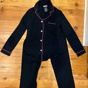 KatieJNYC Pajama Set - Black with Hot Pink Piping XXS